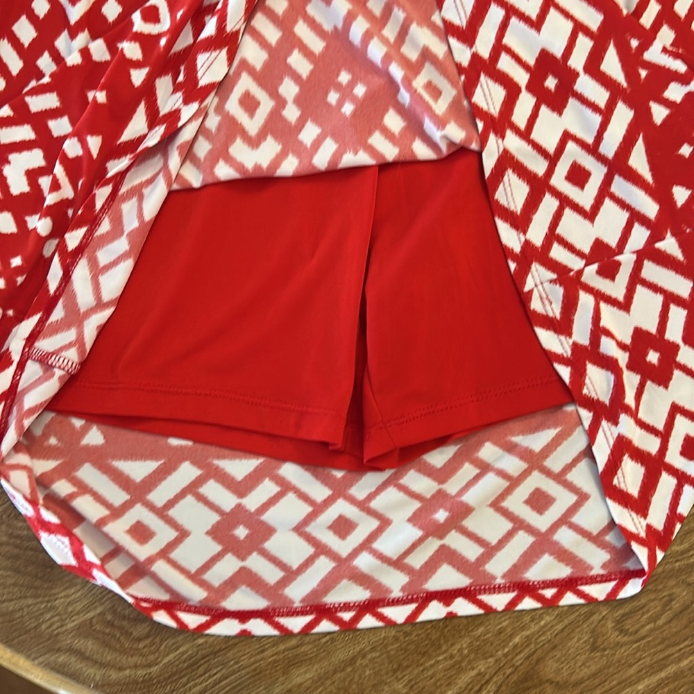 SUSAN GRAVER Liquid Knit Red White Print Straight Pull-On Skort Skirt sz M - Picture 7 of 7